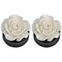 Plug de acrílico para a orelha com rosa decorativa Joia para lóbulo da orelha alargado Base preta com bordas elevadas Embalagem com 2 12