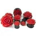 Plug de acrílico para la oreja con rosa decorativa Joyería para el lóbulo de la oreja expandido Base negra con bordes elevados 17