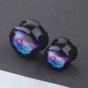 Plug de orelha de rosca com motivo holográfico de gato Joia de acrílico preto para lóbulos de orelhas alargados Impressão colorida Embalagem 4