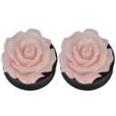 Plug en acrylique pour oreille avec rose décorative Bijou pour lobe d'oreille étendu Base noire avec bords surélevés Emballage de 2 10