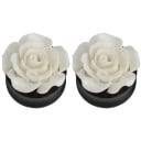 Plug en acrylique pour oreille avec rose décorative Bijou pour lobe d'oreille étendu Base noire avec bords surélevés Emballage de 2 12