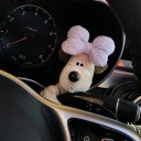 Plüschhund mit Schleife Dekoration fürs Auto für den Scheibenwischer- oder Blinkerhebel, Innenraumschmuck Plüschfigur 4