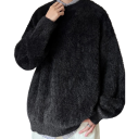 Plüschiger Herrenpullover mit Rundhalsausschnitt Einfarbiger lockerer warmer Strickpullover Stilvoller Herbst-Winter-Pullover Acryl Polyester Nylon Viskose Verschiedene Farben 9