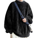 Plüschiger Herrenpullover mit Rundhalsausschnitt Einfarbiger lockerer warmer Strickpullover Stilvoller Herbst-Winter-Pullover Acryl Polyester Nylon Viskose Verschiedene Farben 3
