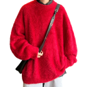 Plüschiger Herrenpullover mit Rundhalsausschnitt Einfarbiger lockerer warmer Strickpullover Stilvoller Herbst-Winter-Pullover Acryl Polyester Nylon Viskose Verschiedene Farben 7