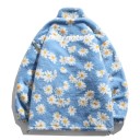 Plüschjacke mit Reißverschluss im Blumenmuster Hellblau mit weißen Blumen Stehkragen Zwei große Taschen Gesteppte Innenausstattung Polyester 2