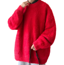 Plush Men's Sweater with O-Neck Solid Colour Loose Warm Knitted Sweater Stylish Autumn Winter Sweater Acrylic Polyester Nylon Viscose Various Colours 8
