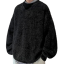 Plyschig herrtröja med O-ringning Enfärgad lös varm stickad tröja Stilig höst- och vintertröja Akryl Polyester Nylon Viskos Olika färger 4