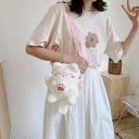 Plyšová dámská kabelka přes rameno ve tvaru kočičky s křidélky a tlapkou Dlouhý popruh s potiskem Umělá kožešina a polyester 2