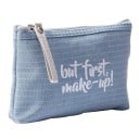 Pochette cosmétique plate pour femmes avec inscription blanche Tissu à rayures fines Fermeture éclair avec une languette d'ouverture 2