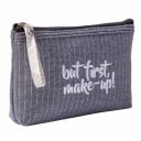 Pochette cosmétique plate pour femmes avec inscription blanche Tissu à rayures fines Fermeture éclair avec une languette d'ouverture 5