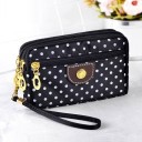 Pochette cosmétique pour femmes à pois Plusieurs compartiments zippés Poche avant Anse pour poignet Polyester et cuir PU 14,5 x 9,5 x 5 1