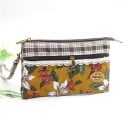 Pochette cosmétique pour femmes avec dentelle et motif floral Deux compartiments zippés Partie supérieure à carreaux Anse pour le poignet 19 2