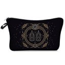 Pochette cosmétique pour femmes avec signe du zodiaque Noire avec impression ornementale dorée Fermeture éclair avec une anse Polyester 13,5 x 22 5