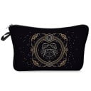 Pochette cosmétique pour femmes avec signe du zodiaque Noire avec impression ornementale dorée Fermeture éclair avec une anse Polyester 13,5 x 22 6