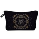 Pochette cosmétique pour femmes avec signe du zodiaque Noire avec impression ornementale dorée Fermeture éclair avec une anse Polyester 13,5 x 22 10