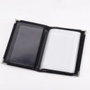 Pochette de voyage pour documents et cartes en cuir PU noir avec coins argentés Pochettes transparentes et insert en plastique amovible Dimensions 4