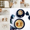 Pochoirs pour décorer le café pour les amoureux 6 pcs Motifs romantiques de couples et de cœurs Pochoirs en plastique ronds Pour saupoudrer de cacao 2