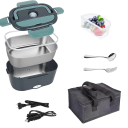 Podgrzewacz do żywności elektryczny 1,5 l 60 W Przenośny lunchbox do samochodu i domu Wkład ze stali nierdzewnej Kable 12V/24V/220V Torba termiczna 3