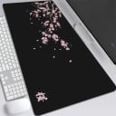 Podložka pod myš a klávesnici 400 x 900 x 3 mm velká podložka na stůl černá s větví a růžovými květy pro počítač notebook i kancelář 2
