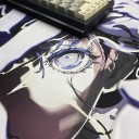 Podložka pod myš a klávesnici 45x40x0,4 cm s anime motivem dívky fialová bílá pro herní setup, kancelář i domácí stůl 3