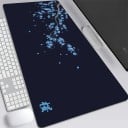 Podložka pod myš a klávesnicu 400 x 800 x 2 mm veľká podložka na stôl tmavo modrá s vetvou a kvetmi pre počítač notebook i kanceláriu 2