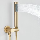 Podomítkový sprchový systém 2cestná batéria Dážďová sprcha 20 cm Rukoväť sprchy Hadica 150 cm Páková Kartáčovaná zlatá Do kúpeľne 3