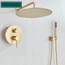 Podtynkowy system prysznicowy 2-drożna bateria Deszczowy prysznic 40 cm Ręczny prysznic Wąż 150 cm Bateria dźwigniowa Szczotkowane złoto Do łazienki 1