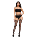 Podwiązane pończochy powyżej kolan z wyraźnym wzorem jeden rozmiar nylon spandex czarna bielizna damska na codzienne i wieczorne noszenie 3