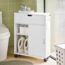 Pojízdná koupelnová skříňka 52 x 68 x 17 cm S posuvnými dvířky a čtyřmi kolečky Nosnost až 15 kg Úzké provedení v bílé barvě 3