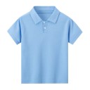 Polo de niño con manga corta y cuello Camiseta de poliéster de un solo color con botones Camiseta deportiva casual para niños y niñas 3