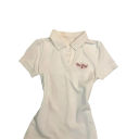 Polo Donna a Maniche Corte Bianca con Scritta New York Collo a V con Colletto e Bottoni Cotone e Poliestere Top Urbano 2