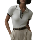 Polo Donna Collo a V Maniche Corte Colletto Bottoni Monocromatica Poliestere Comoda Estiva Elegante Casual Top 7