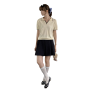 Polo Donna Manica Corta Scollo a V Colletto Bottoni Monocromatica Cotone Comoda Elegante Casual Top Estivo Primaverile 5