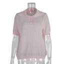 Polo femme à manches courtes Unicolore Col en V avec col et boutons Coton et polyester 3