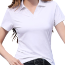 Polo Femme à Manches Courtes Unicolore Col en V en Polyester Top Léger pour un Usage Quotidien 1