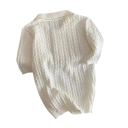 Polo femme beige en tricot avec décolleté en V, col et boutons, top en viscose uni 5