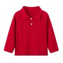 Polo infantil com colarinho e botões Camisola de poliéster de manga longa Camisola desportiva de uma só cor para rapazes e raparigas 3