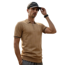 Polo Masculino com Fecho de Zip e Decote em V com Colarinho Manga Curta Unicolor Poliéster Viscose Estilo Elegante 3