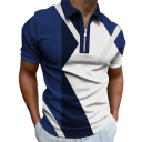 Polo masculino com fecho éclair e decote em V com gola de manga curta Padrões coloridos Poliéster Estilo moderno para o verão 2