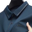 Pólo masculino de manga curta com colarinho e botões Camiseta elegante de cor sólida em poliéster e spandex 7