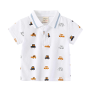 Polo shirt per bambini con colletto e motivo di automobili Maniche corte T-shirt in cotone con bottoni a metà 3