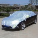 Polovičná plachta na auto 325 x 175 cm Strieborná Ochrana čelného skla strechy a okien Reflexné pruhy Háky na kolesá Proti snehu a námraze 3