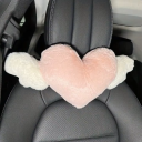 Polštář do auta ve tvaru srdce plyšový měkký růžovo bílý dekor s křídly doplněk na autosedačku pro pohodlné cestování 2