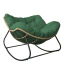 Poltrona a dondolo di design con seduta imbottita e tuftata 120x95 cm struttura in acciaio superficie in flanella morbida per soggiorno e camera da letto 5