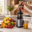 Pomaljupppressare BioloMix 200 W med påfyllningsöppning 75 mm Kallpressning Med glassil och grå Färsk frukt och bladgrönsaker 5