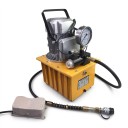Pompa idraulica elettrica 750 W 10000 PSI 70 MPa Monodirezionale con valvola manuale e pedale Serbatoio 7 l Acciaio giallo Per officina e servizio 1