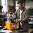 Pompa idraulica elettrica 750 W 10000 PSI 70 MPa Monodirezionale con valvola manuale e pedale Serbatoio 7 l Acciaio giallo Per officina e servizio 8