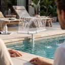 Poolfontäne Doppelsprinkler Wasserfall mit Halterung Drehbare Arme 360° Einstellbare Richtung und Höhe des Strahls Weiß Für Gartenpools 4