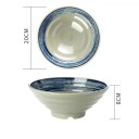 Porcelänsk skål i japansk stil 1000 ml med krämig botten och blårandig kant 20 x 8 cm för nudelsoppa 2